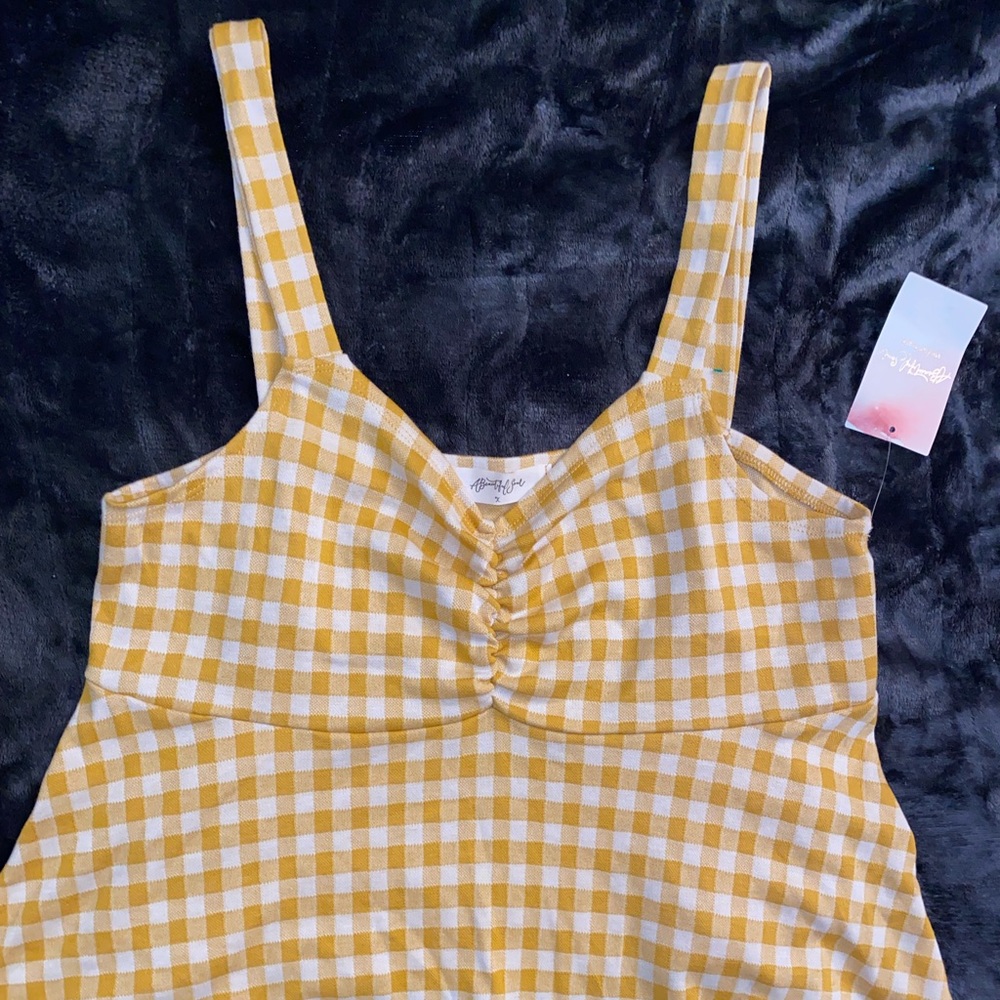 Yellow and white plaid baby doll tank